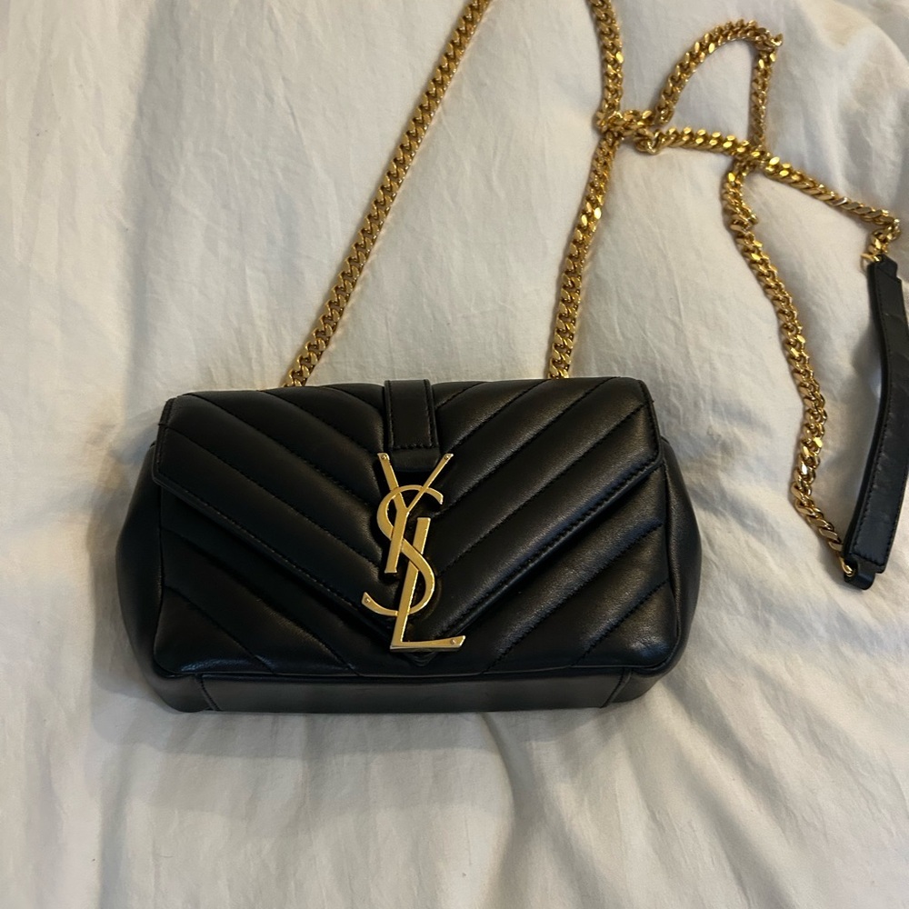 Saint Laurent Black Quilted Leather Crossbody with Gold Hardware